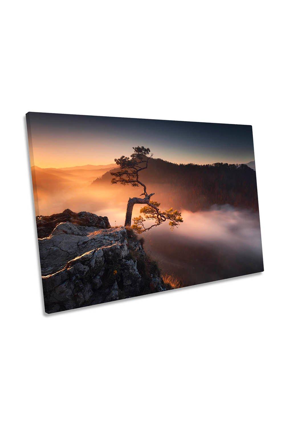 Bonsai Tree Sunrise Mountains Morning Canvas Wall Art Picture Print