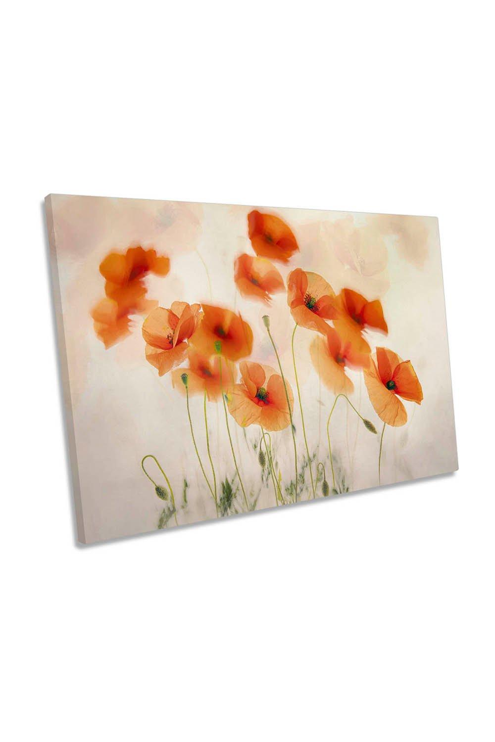Waving in the Wind Red Poppy Flowers Canvas Wall Art Picture Print
