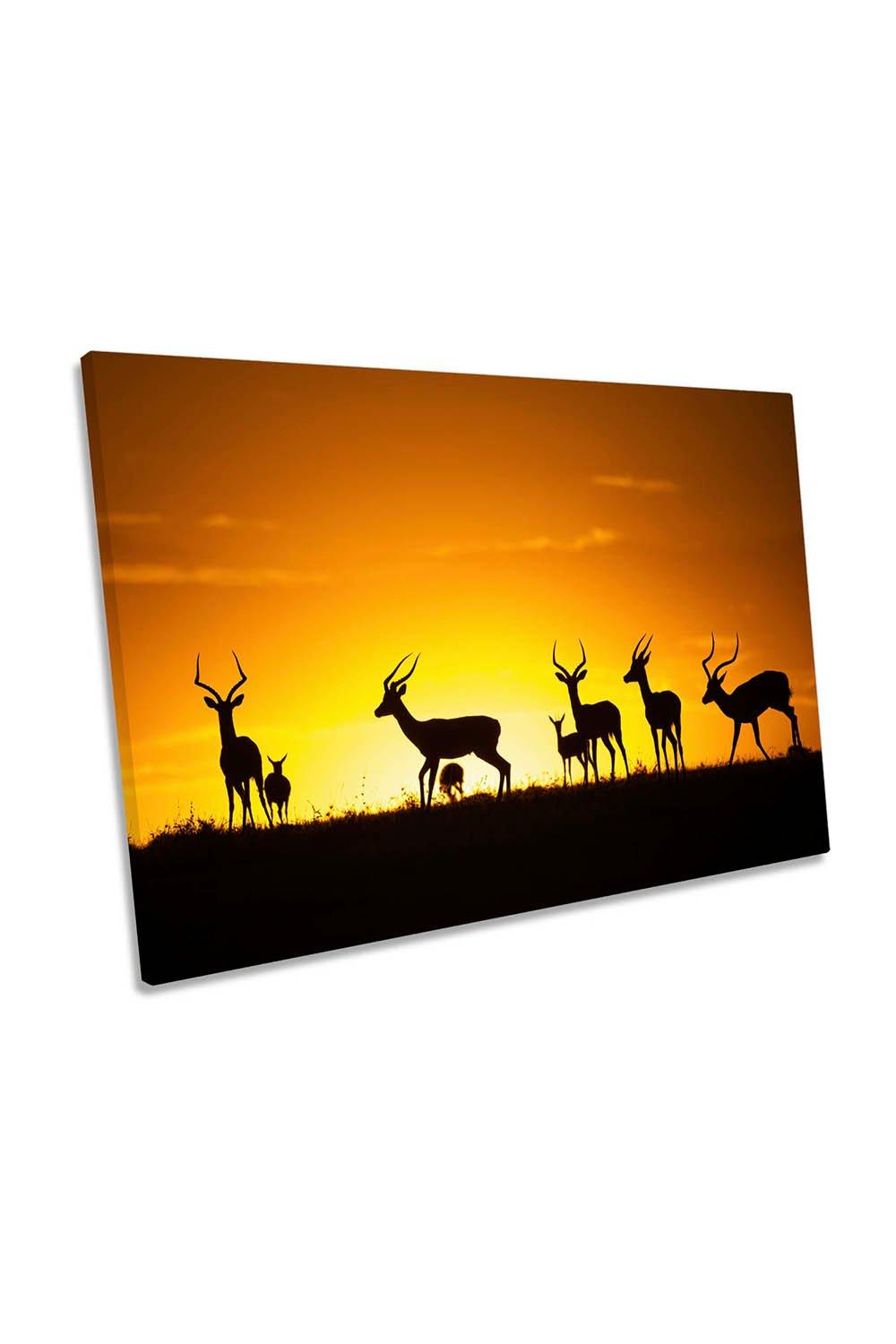 Kenya Sunset Safari Gazelles Orange Canvas Wall Art Picture Print