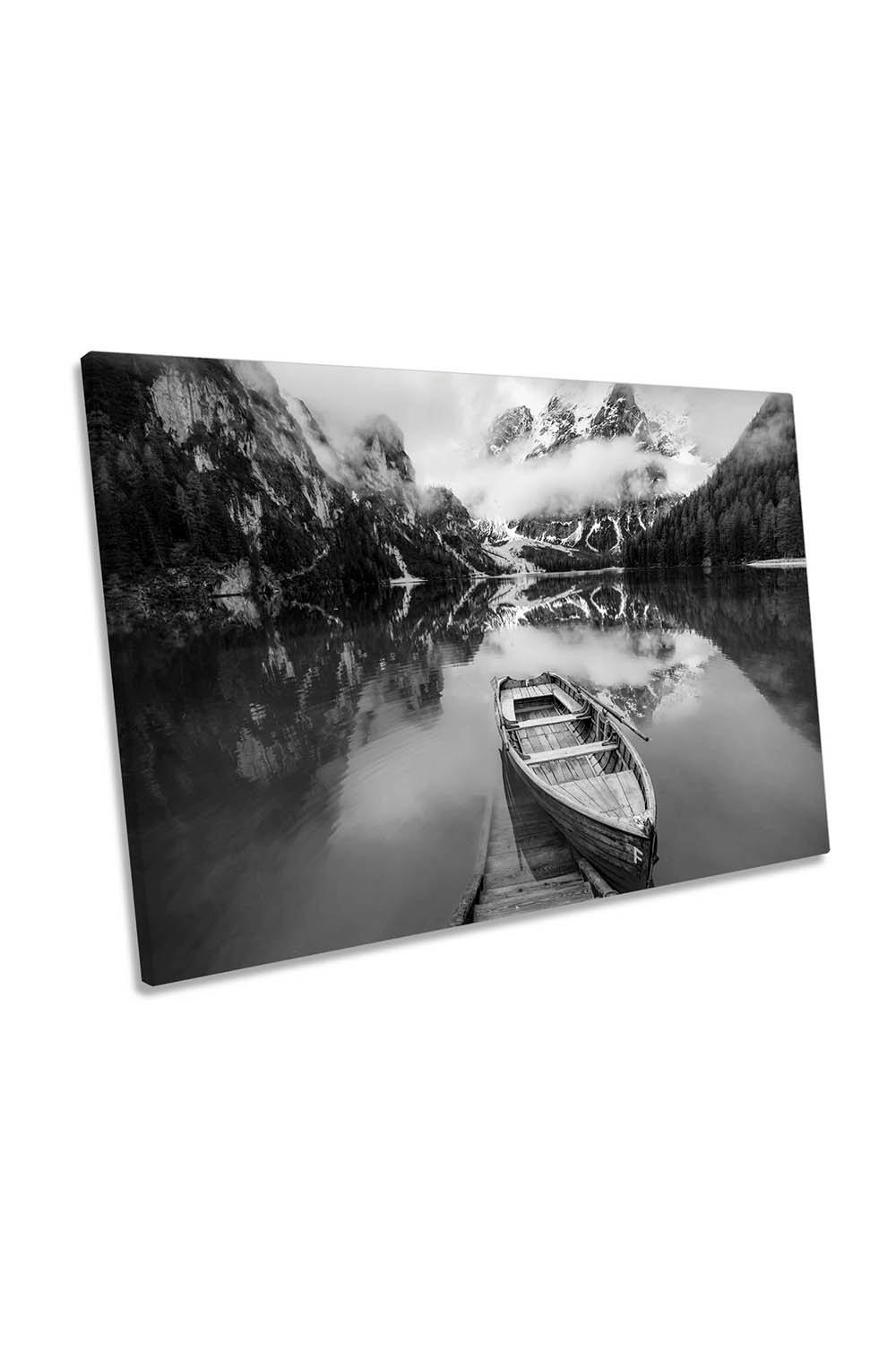 Lago di Braies Lake Italy Mountains Boat Canvas Wall Art Picture Print
