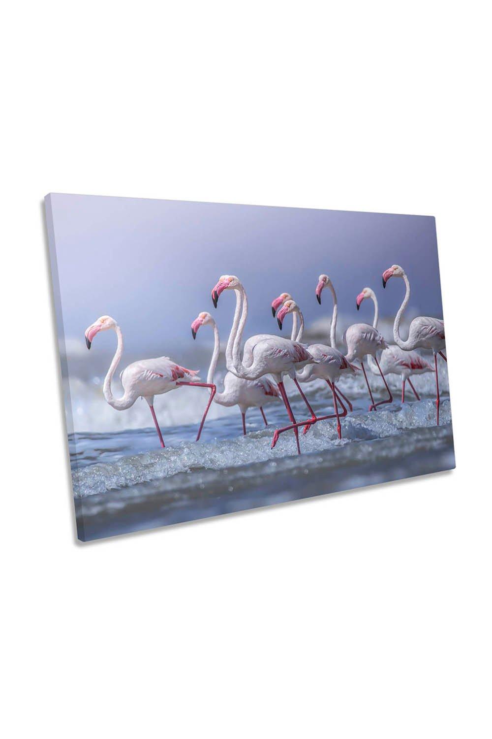 Beach Marathon Flamingo Birds Canvas Wall Art Picture Print