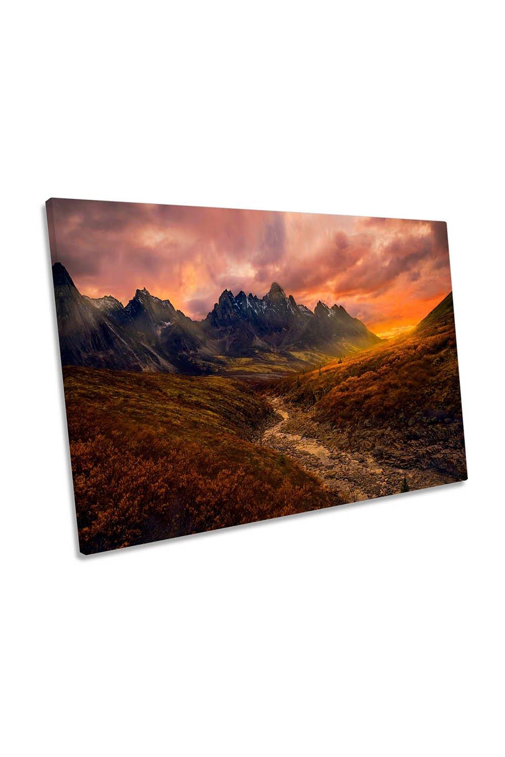 Yukon Sunset Canada Mountains Landscape Canvas Wall Art Picture Print