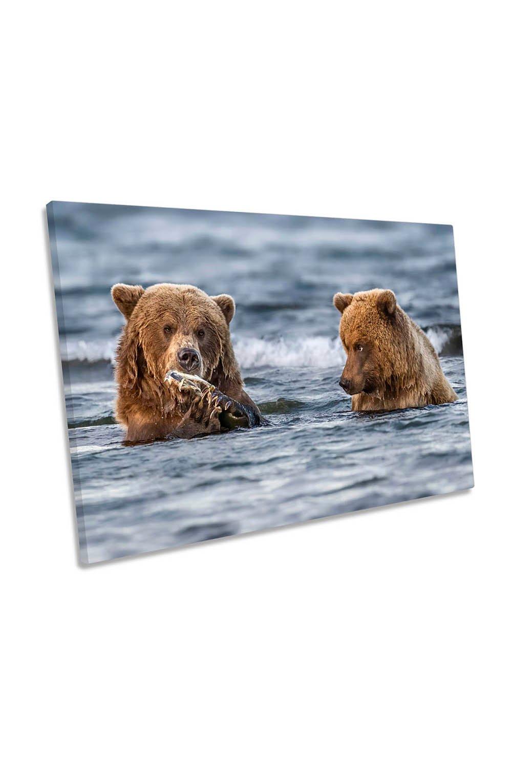 The Look Bears Fishing Family Canvas Wall Art Picture Print