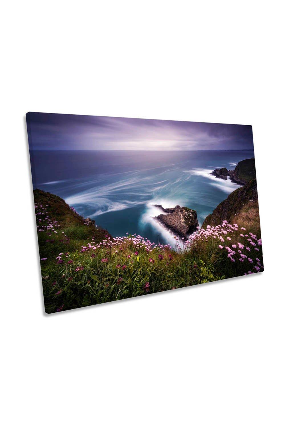 On the Edge of the Cliff Floral Seascape Canvas Wall Art Picture Print