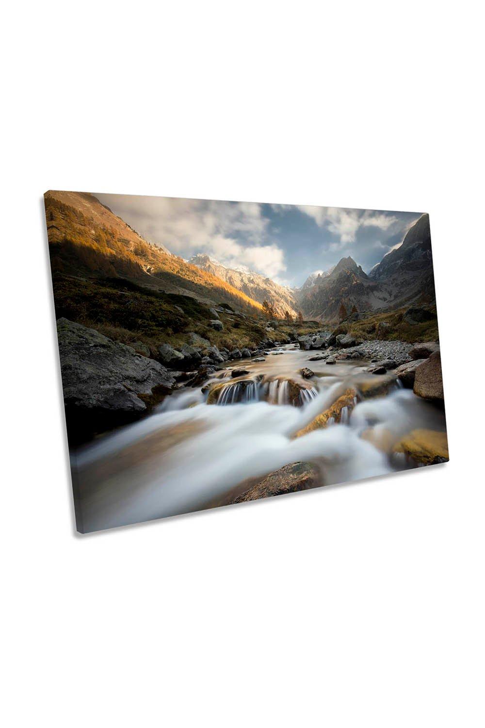 Autumn in the Alps Mountain River Landscape Canvas Wall Art Picture Print