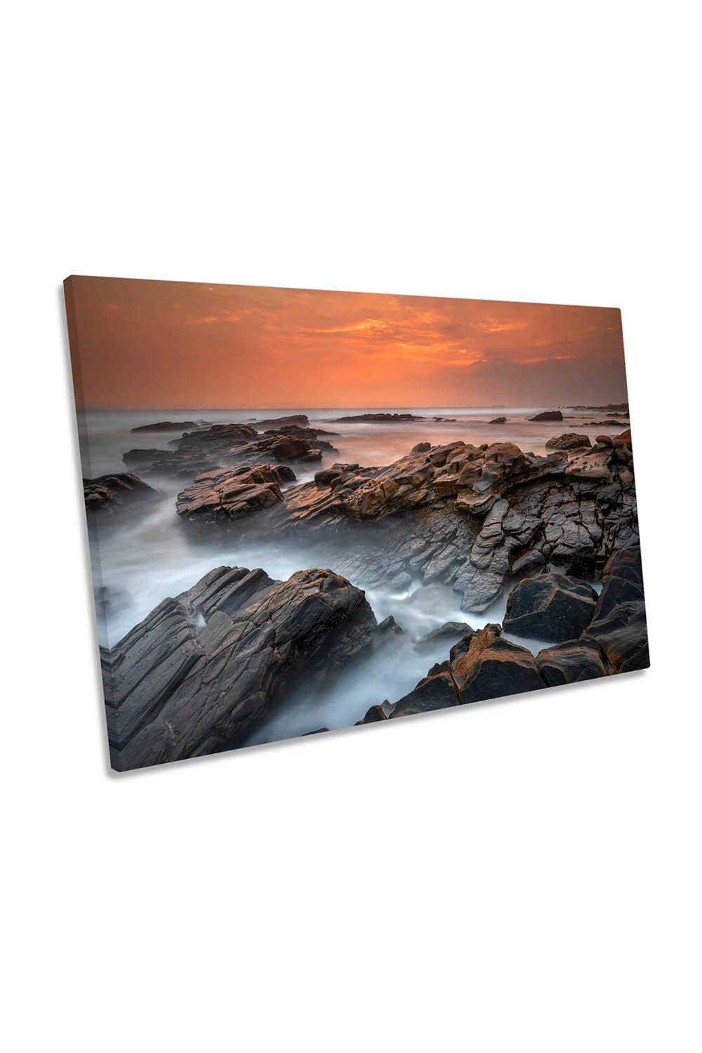 Twilight Shoreline Beach Sunset Orange Canvas Wall Art Picture Print