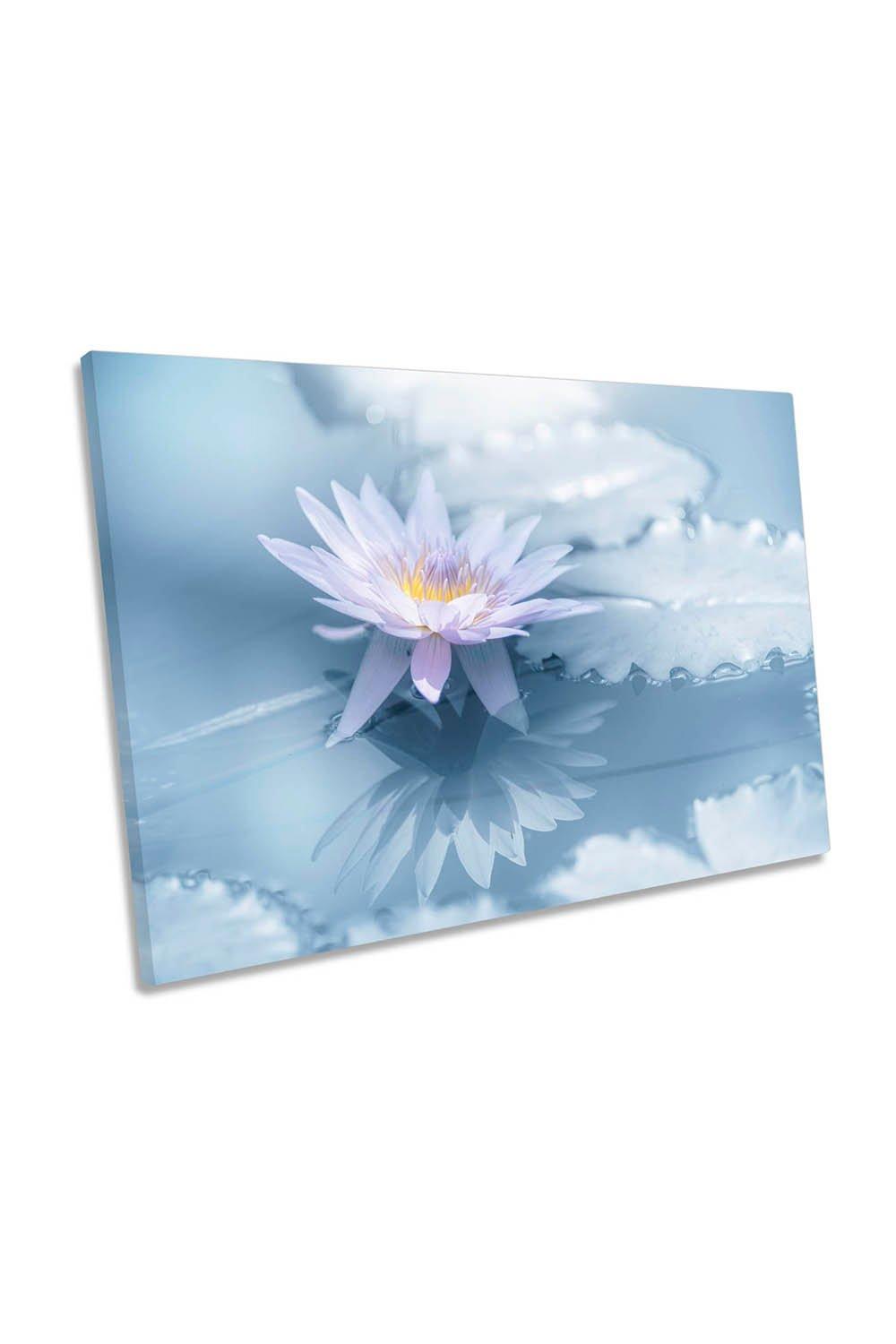 Reflection Still Calm Lilly Blue Peace Floral Canvas Wall Art Picture Print