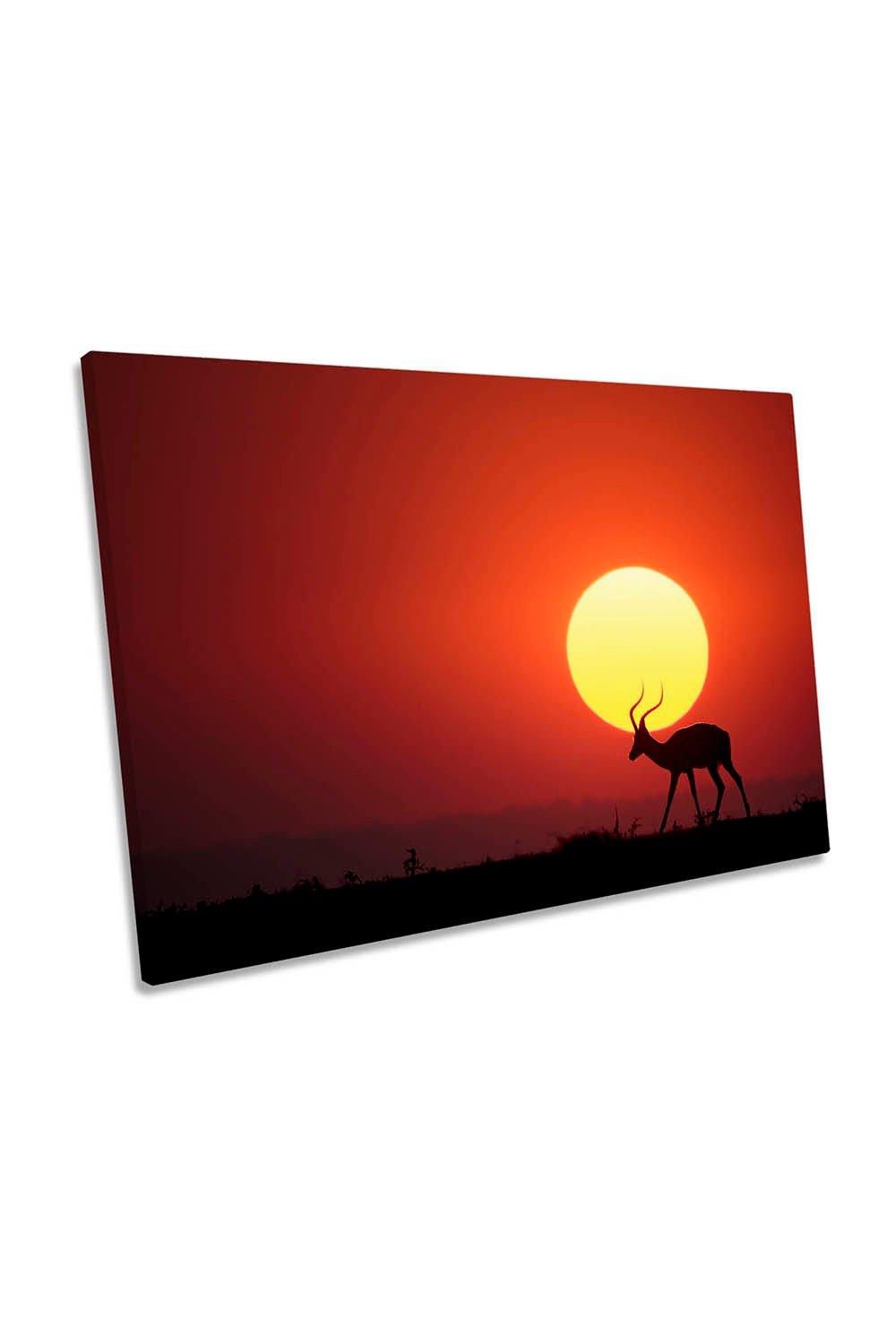An African Sunset Red Gazelle Nature Canvas Wall Art Picture Print