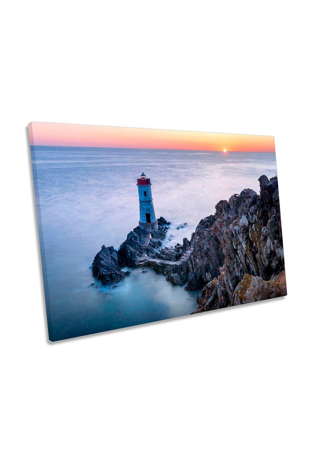 Two Lights Sunset Lighthouse Sadinia Italy Canvas Wall Art Picture Print