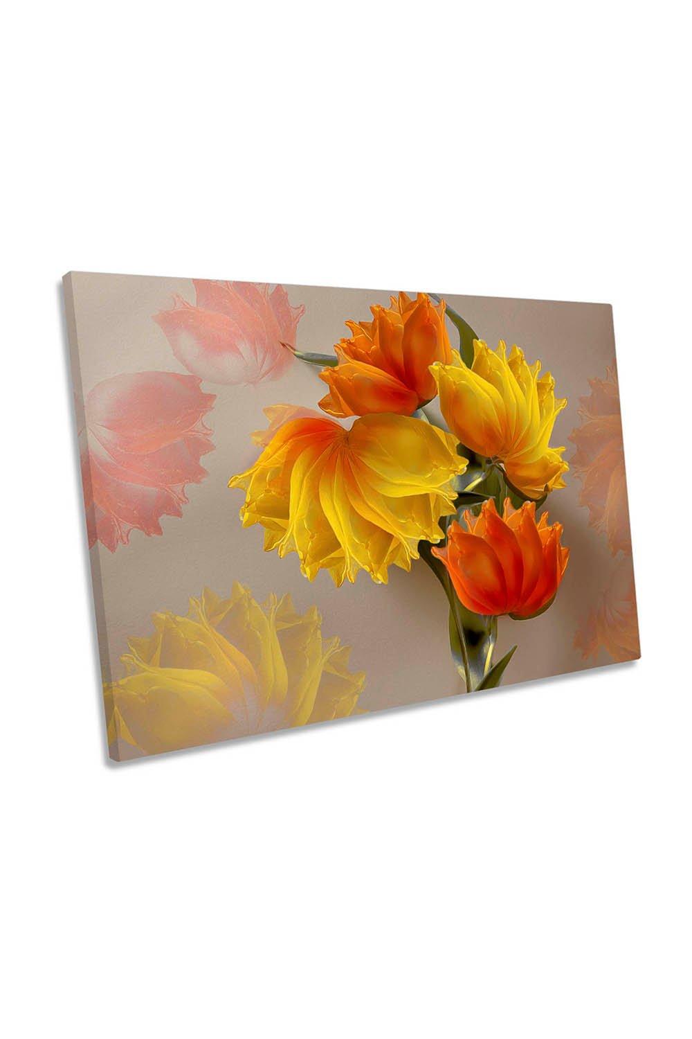 Four Tulips Floral Flowers Canvas Wall Art Picture Print