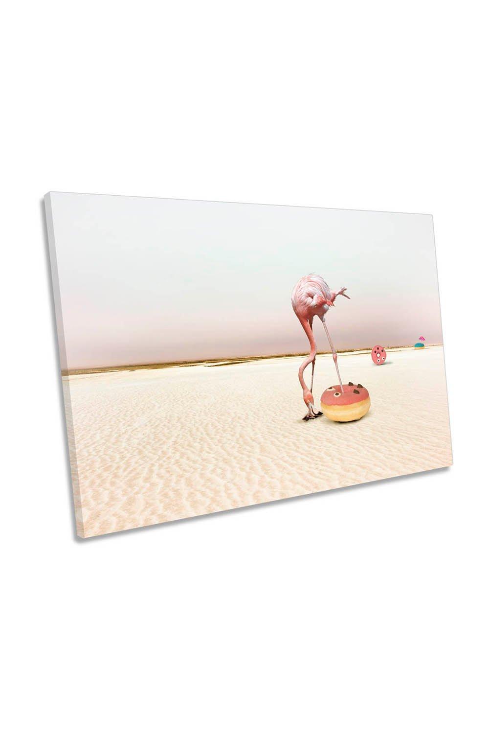 Donut Beach Pink Flamingo Modern Canvas Wall Art Picture Print