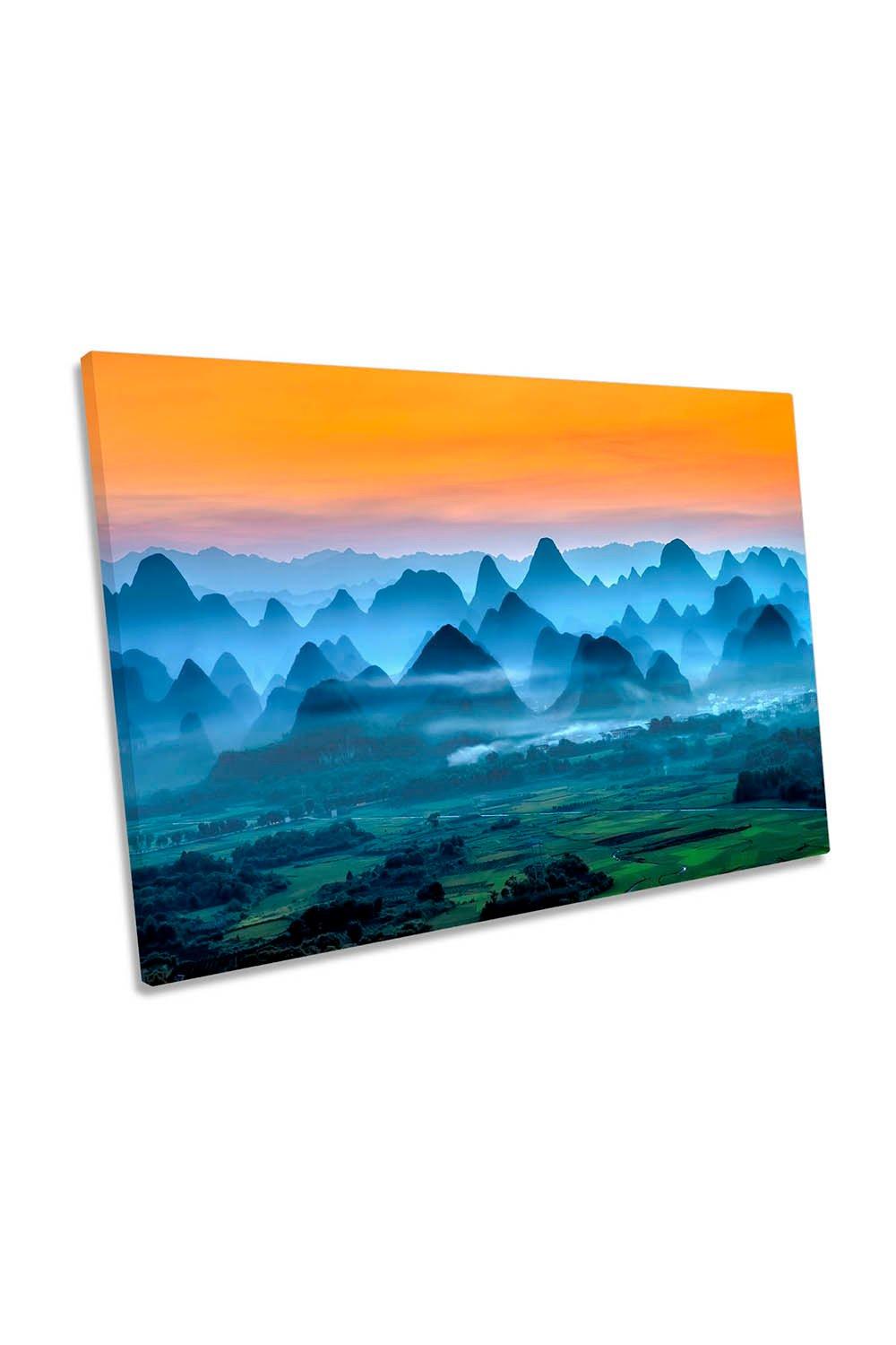 Dreamland Yangshuo Sunset Mountains China Canvas Wall Art Picture Print