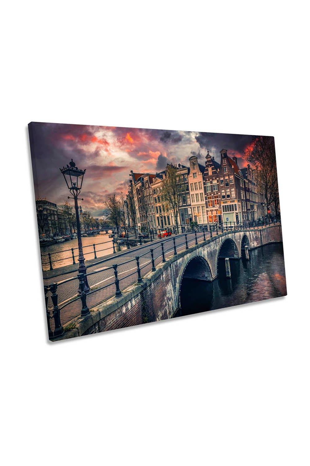 Amsterdam City Street View Canvas Wall Art Picture Print