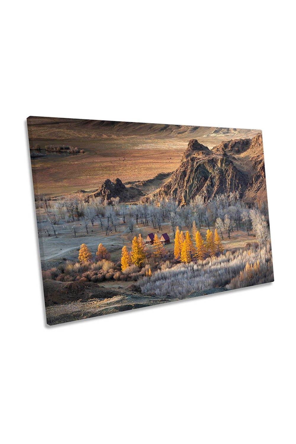 Oasis in the Altai Mountains Autumn Canvas Wall Art Picture Print