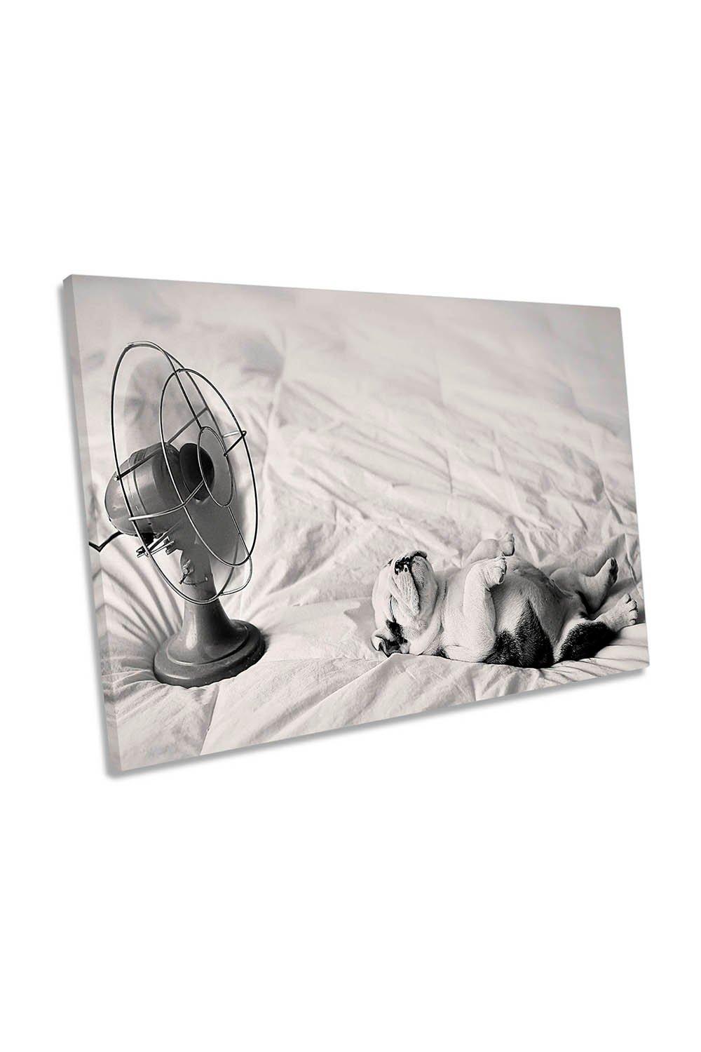 Summer Afternoon Funny Bulldog Fan Dog Puppy Canvas Wall Art Picture Print