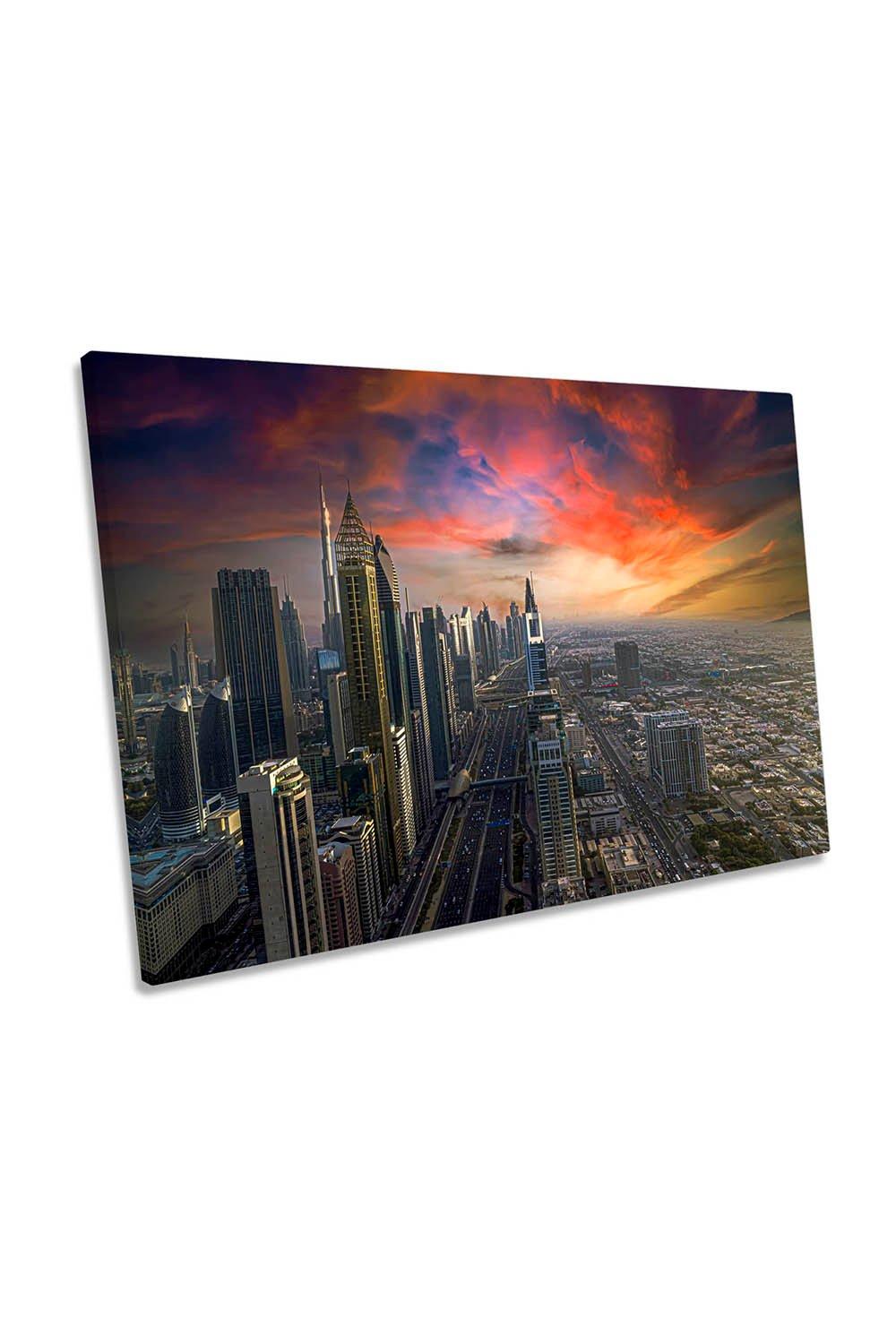 Dubai Sunset City Skyline Canvas Wall Art Picture Print
