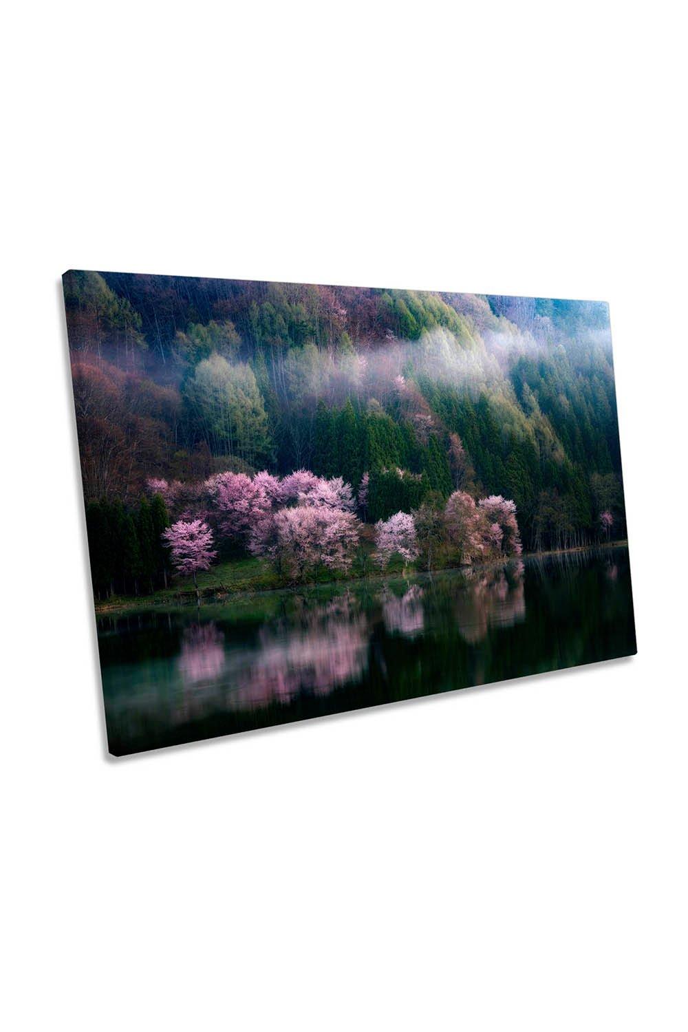In the Morning Mist Lake Spring Blossom Canvas Wall Art Picture Print