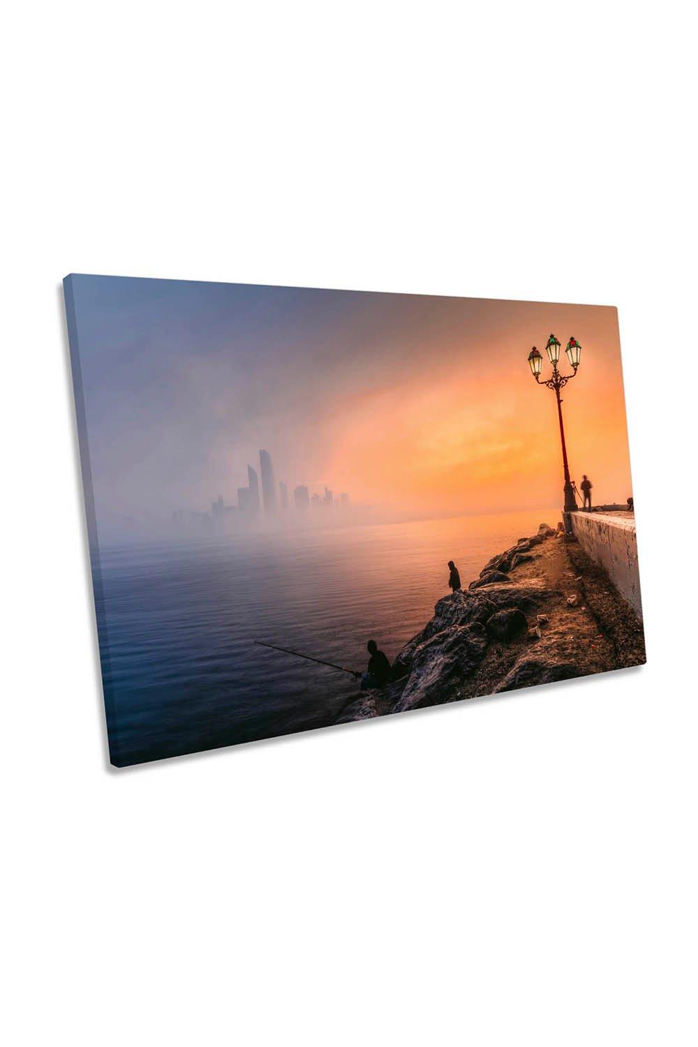 Abu Dhabi City Skyline Foggy Sunset Canvas Wall Art Picture Print