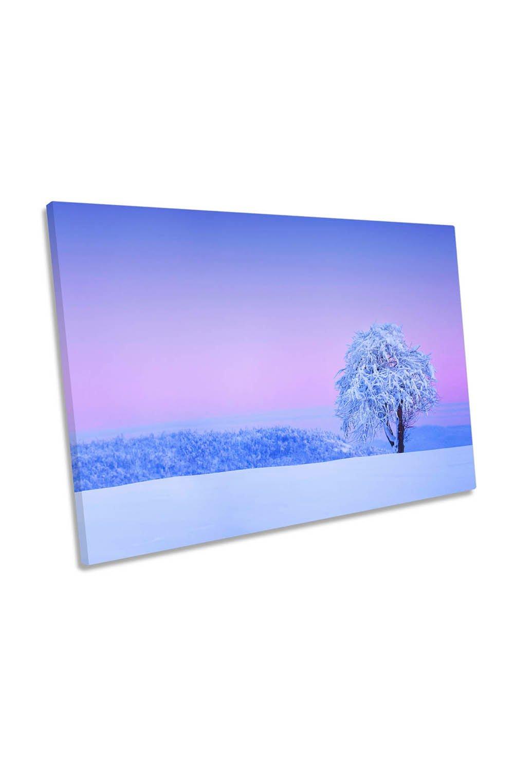 Winter Tree Snow Landscape Pink Sunset Canvas Wall Art Picture Print