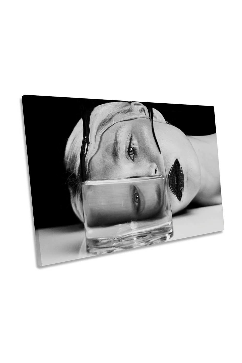 Girl Water Glass Fashion Face Lips Canvas Wall Art Picture Print