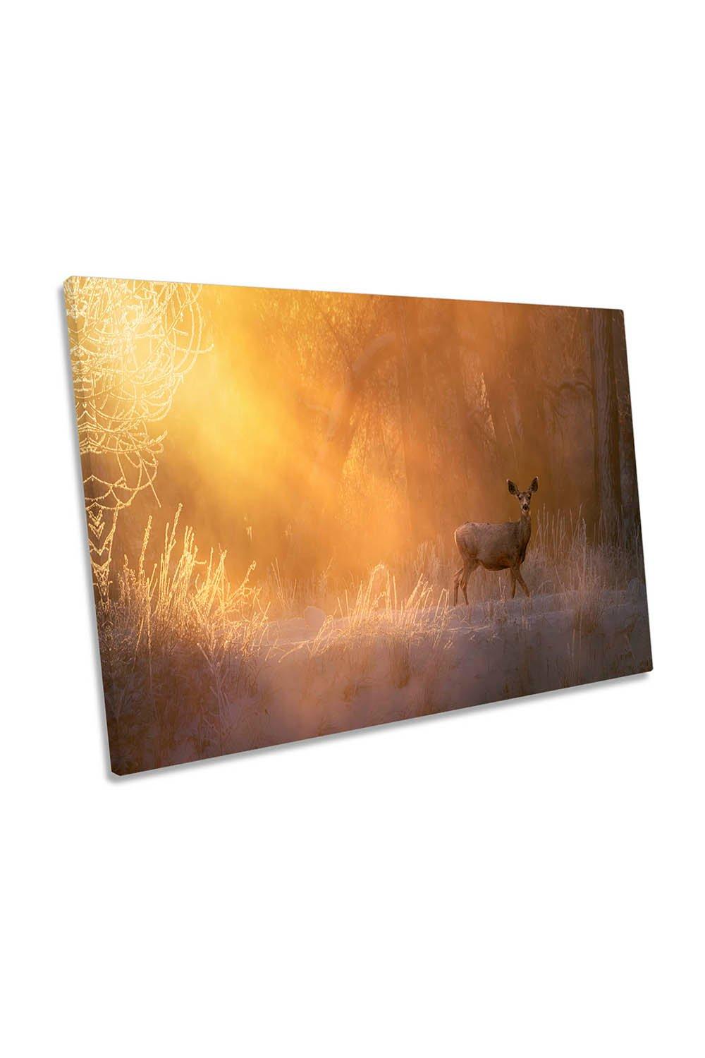 Good Morning Sunrise Deer Wildlife Canvas Wall Art Picture Print