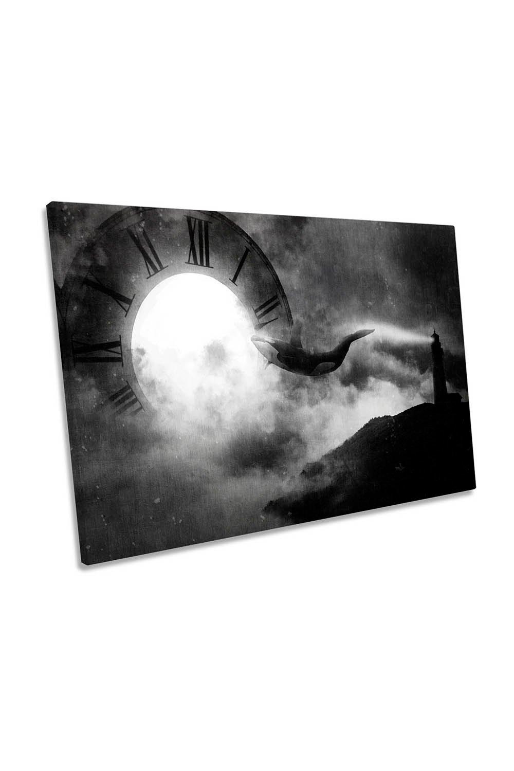 Time Zone Surreal Whale Lighthouse Canvas Wall Art Picture Print