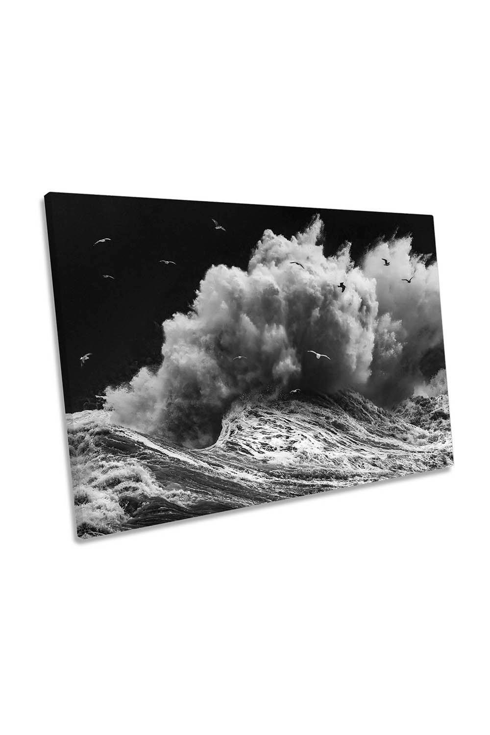 Birds in the Storm Crashing Wave Ocean Surf Canvas Wall Art Picture Print