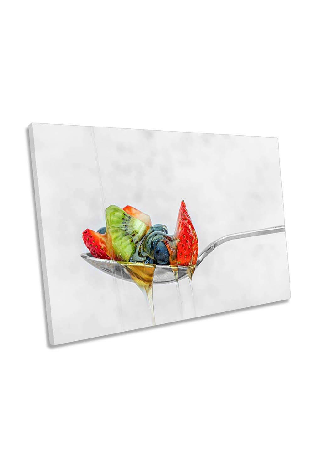 Oozing Deliciousness Fruit Spoon Kitchen Canvas Wall Art Picture Print