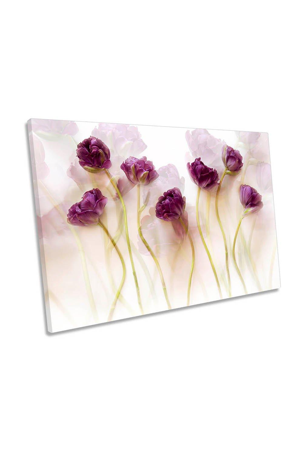 Purple Tulips Floral Flowers Blossom Canvas Wall Art Picture Print