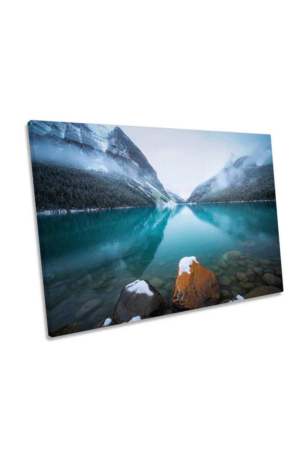 Foggy Lake Louise Canada Rockies Landscape Canvas Wall Art Picture Print
