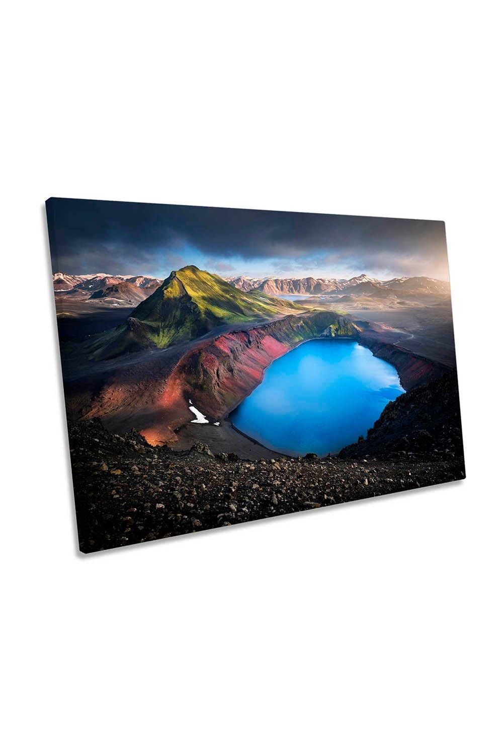 Iceland Highlands Mountains Lake Landscape Canvas Wall Art Picture Print