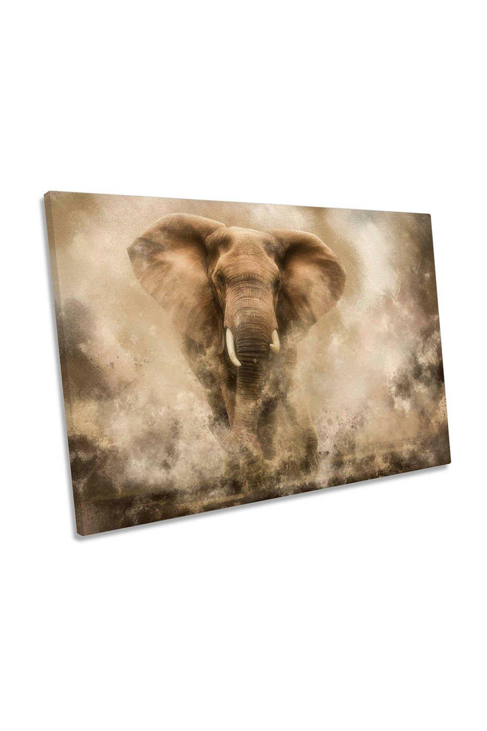 Elephant Bull Charge Wildlife Canvas Wall Art Picture Print