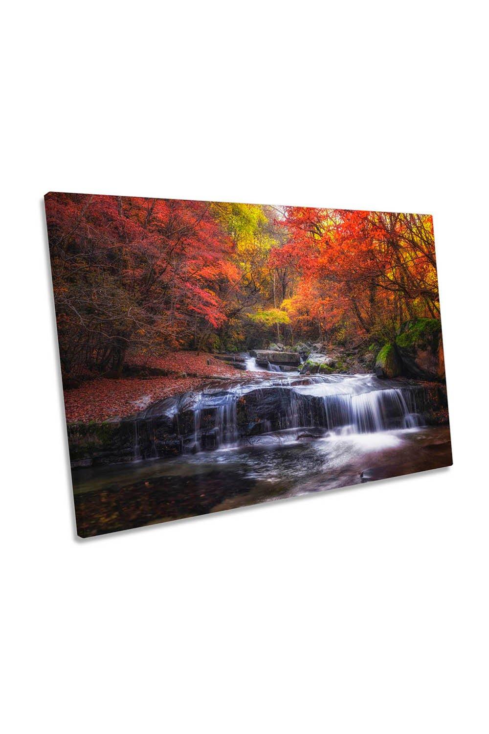 Autumn Waterfall River Landscape Canvas Wall Art Picture Print