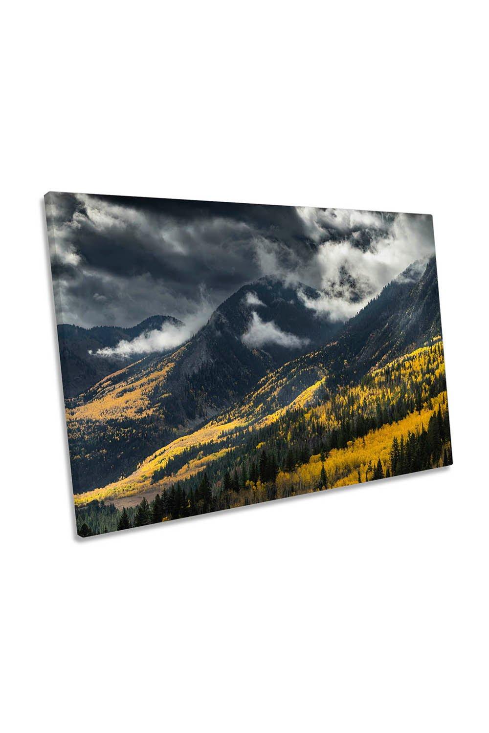 Yellow Trees Forest on the Mountain Canvas Wall Art Picture Print