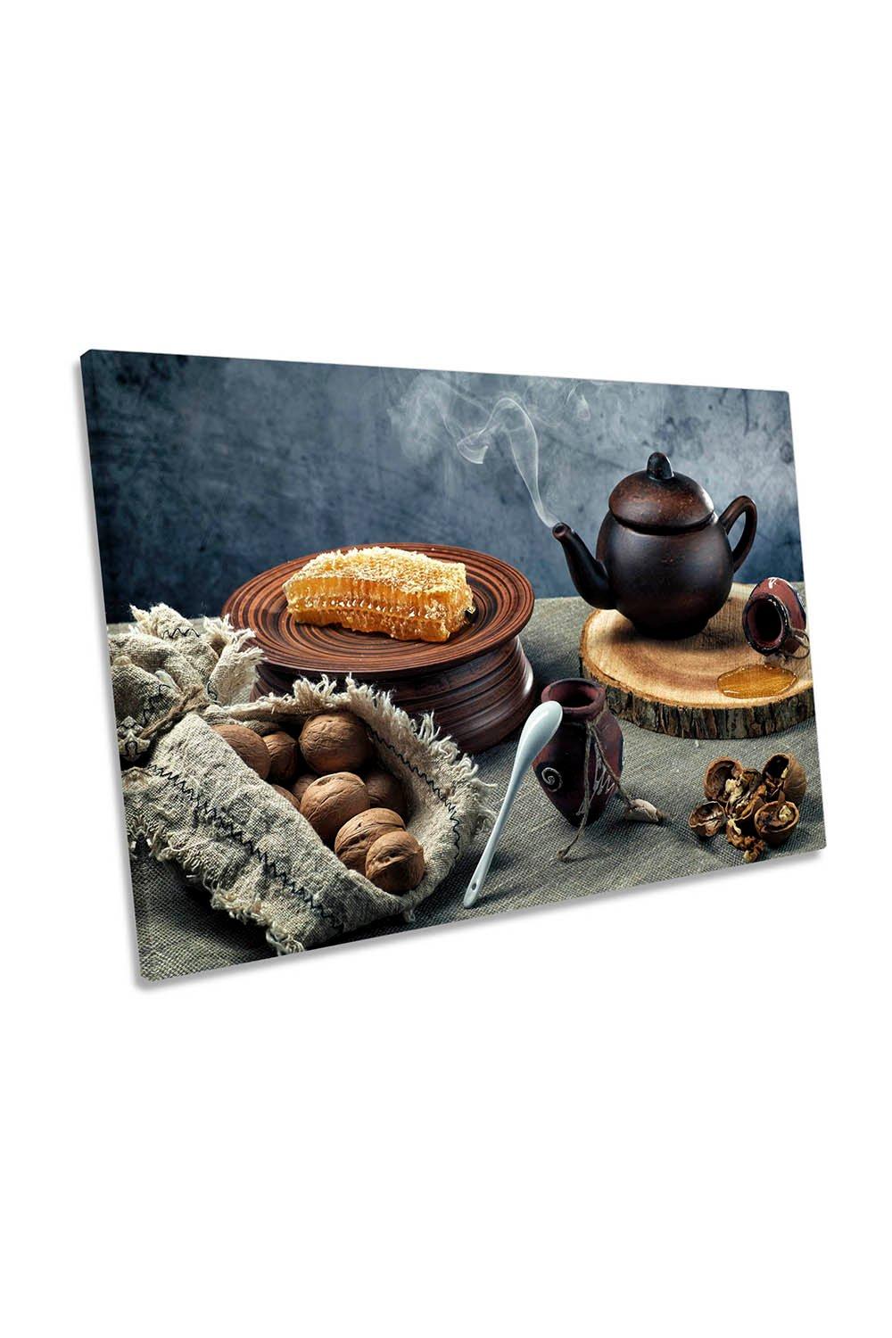 Tea Party Kitchen Rustic Canvas Wall Art Picture Print