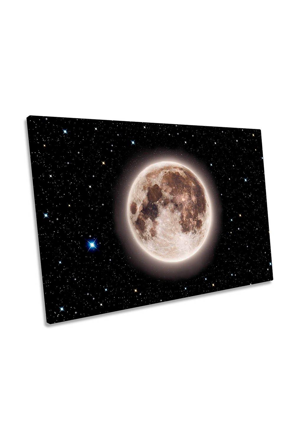 Glowing Emerald Moon With Starry Sky Canvas Wall Art Picture Print