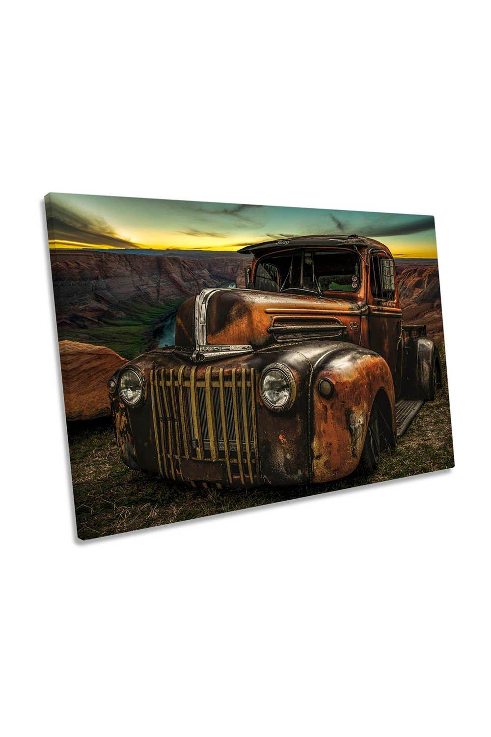 Vintage Festival Waroux Brown Vintage Truck Canvas Wall Art Picture Print