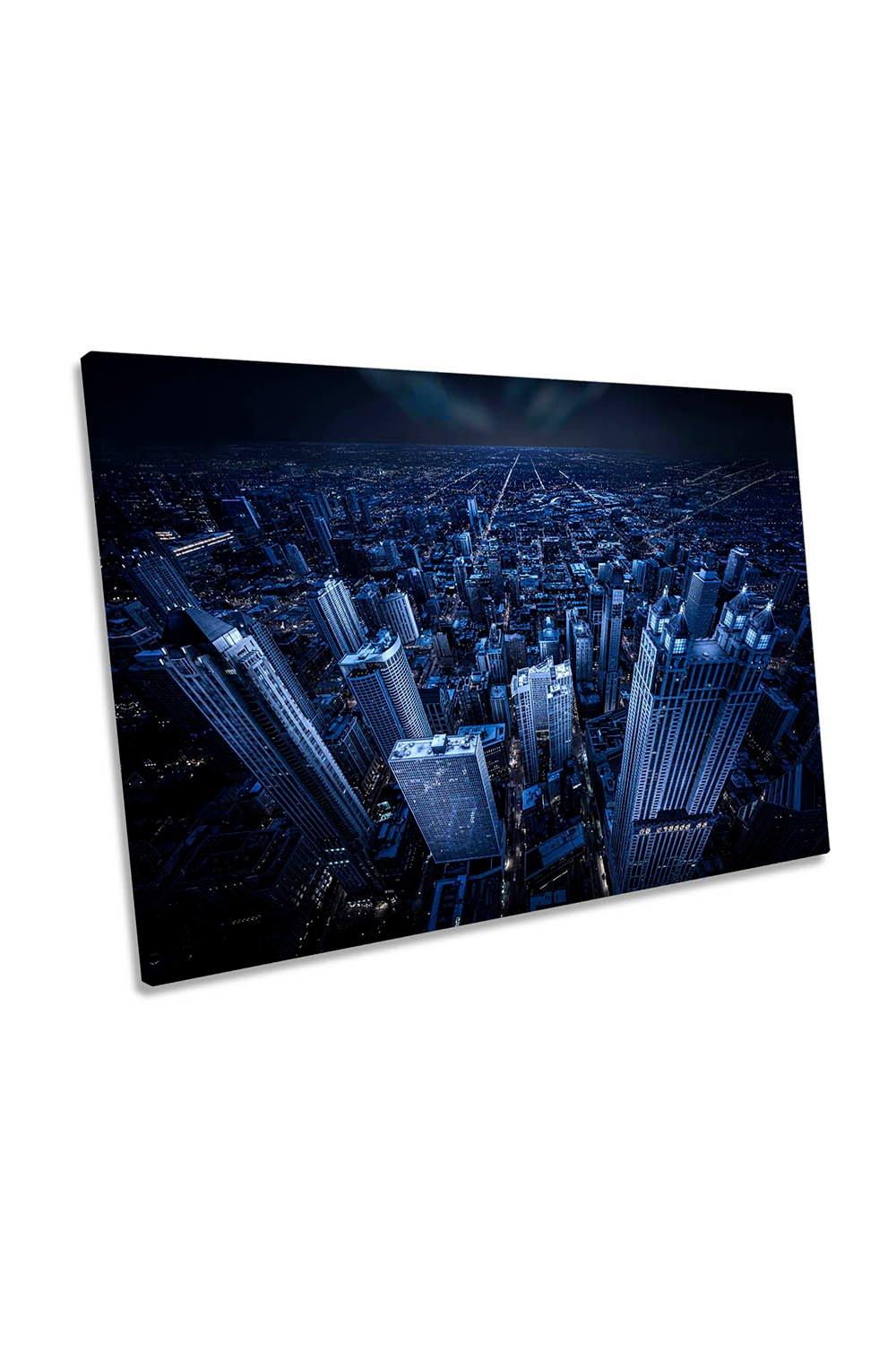 Chicago City Skyline Blue Hour Canvas Wall Art Picture Print
