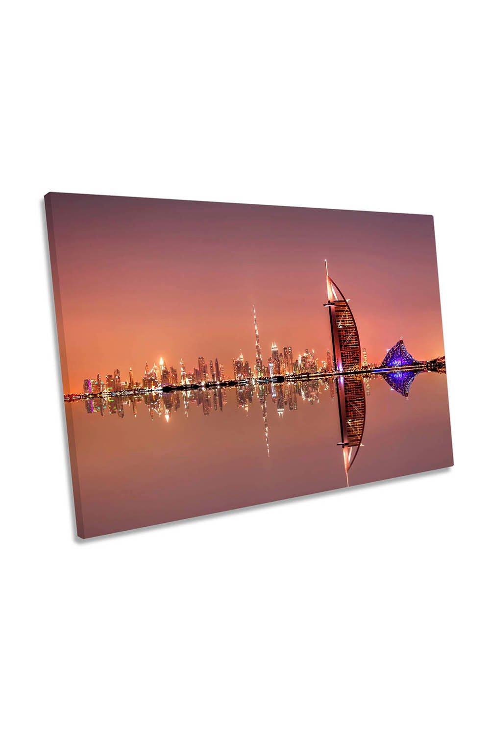 Night Colour of Dubai City Canvas Wall Art Picture Print