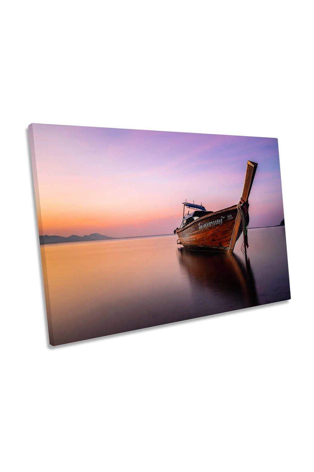 Low Tide Sunset Boat Lake Canvas Wall Art Picture Print