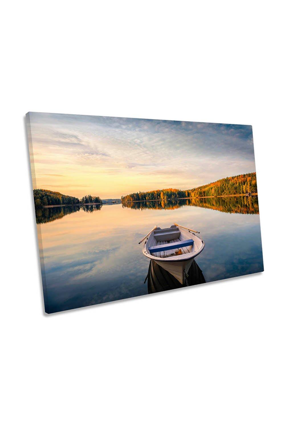 Evening at the Autumn Lake Calm Canvas Wall Art Picture Print