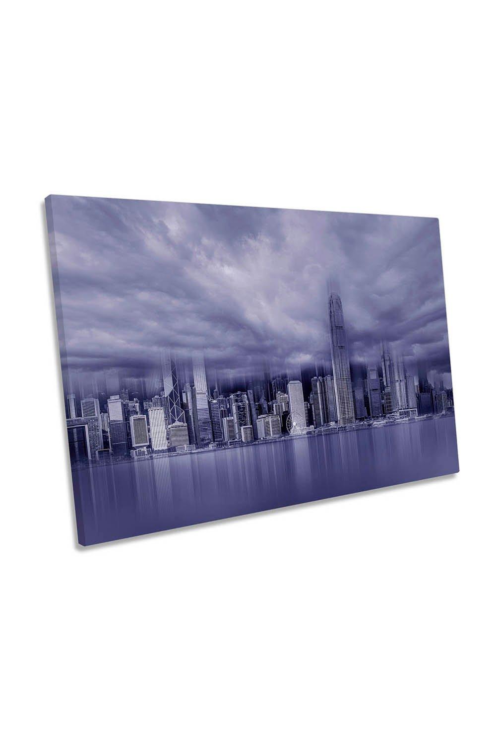Victoria Harbour Hong Kong City Blue Canvas Wall Art Picture Print
