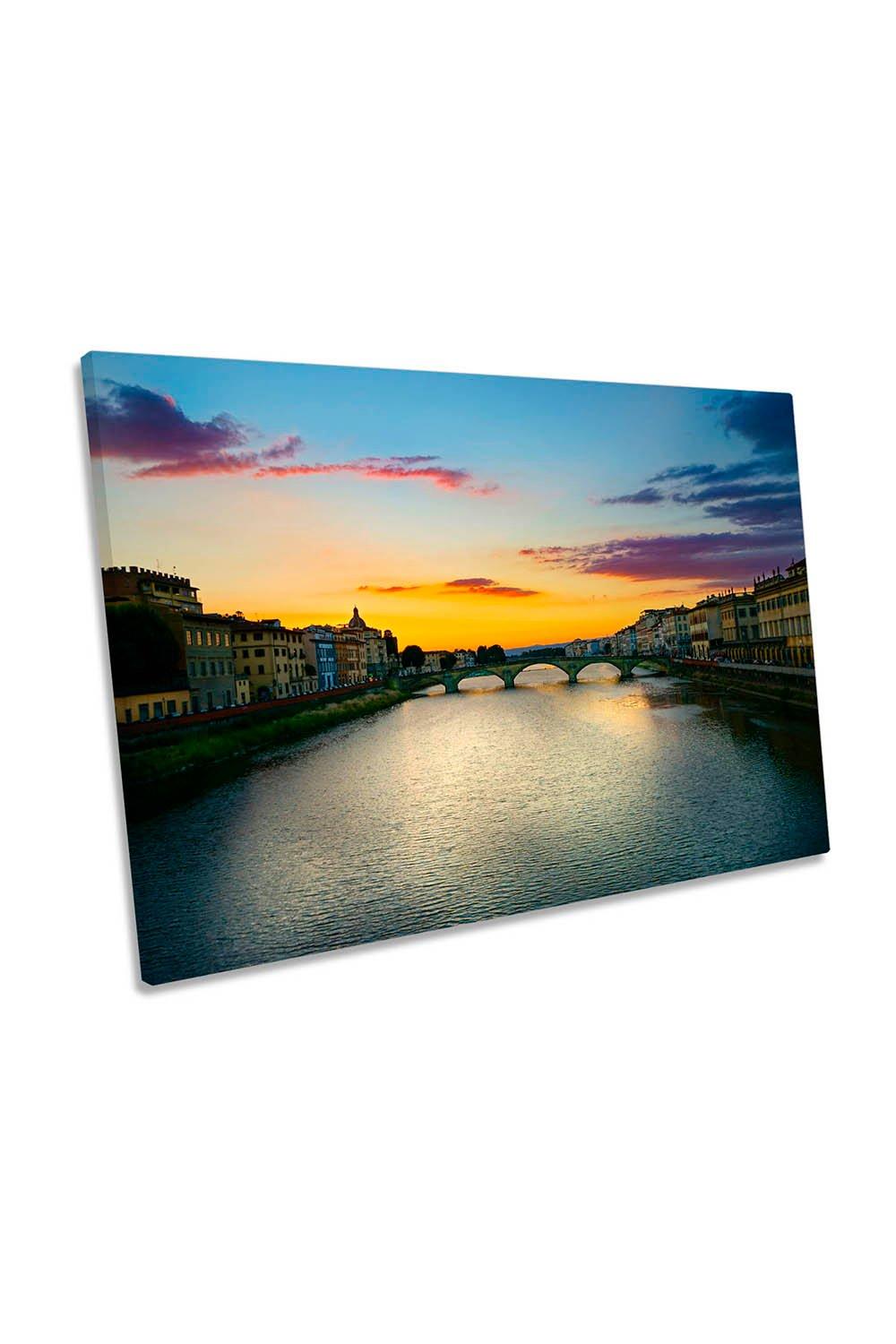 Florence Italy Bridge City Sunset Canvas Wall Art Picture Print