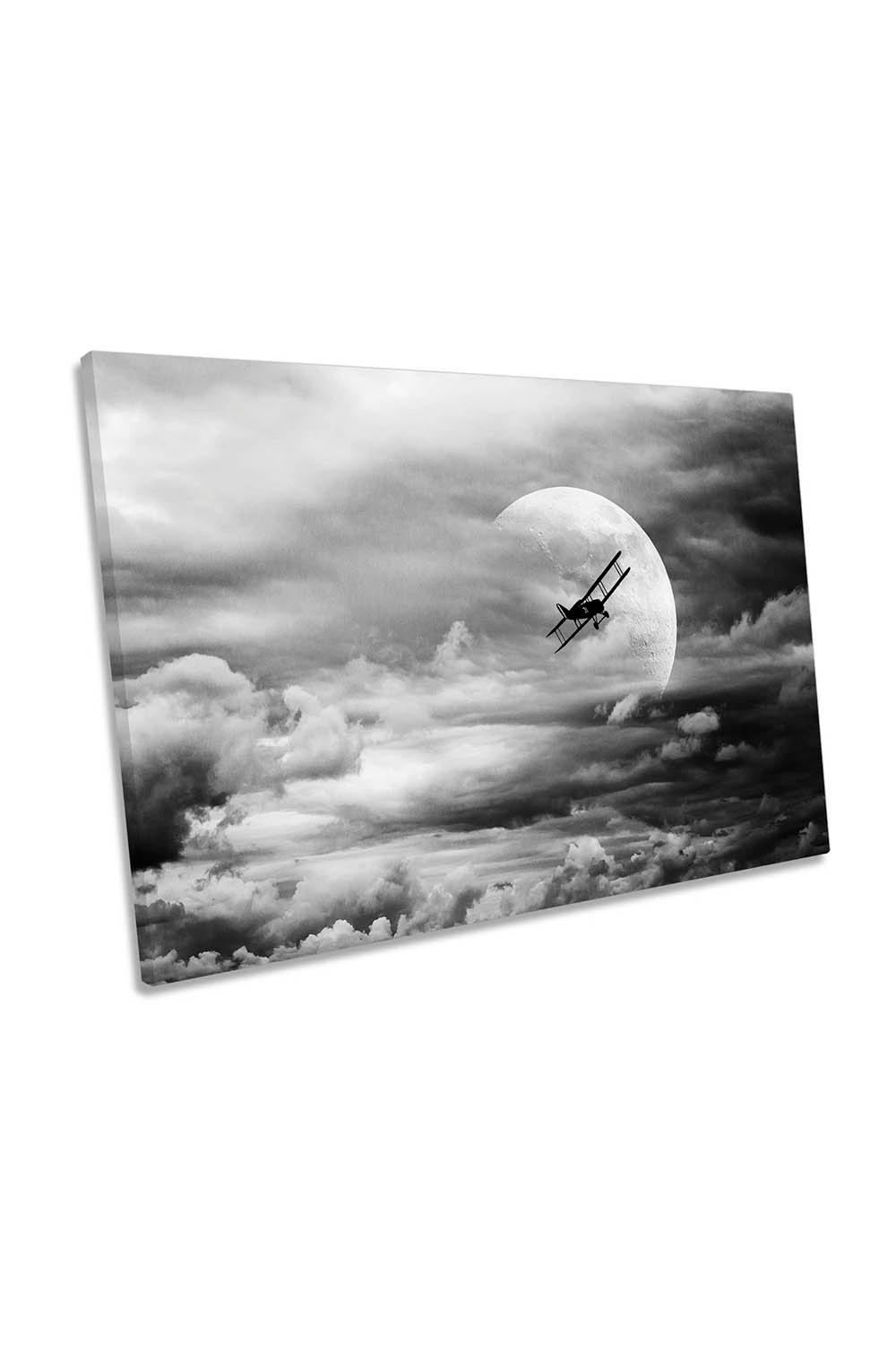 Lidojums Plane Flight Moon Black and White Canvas Wall Art Picture Print