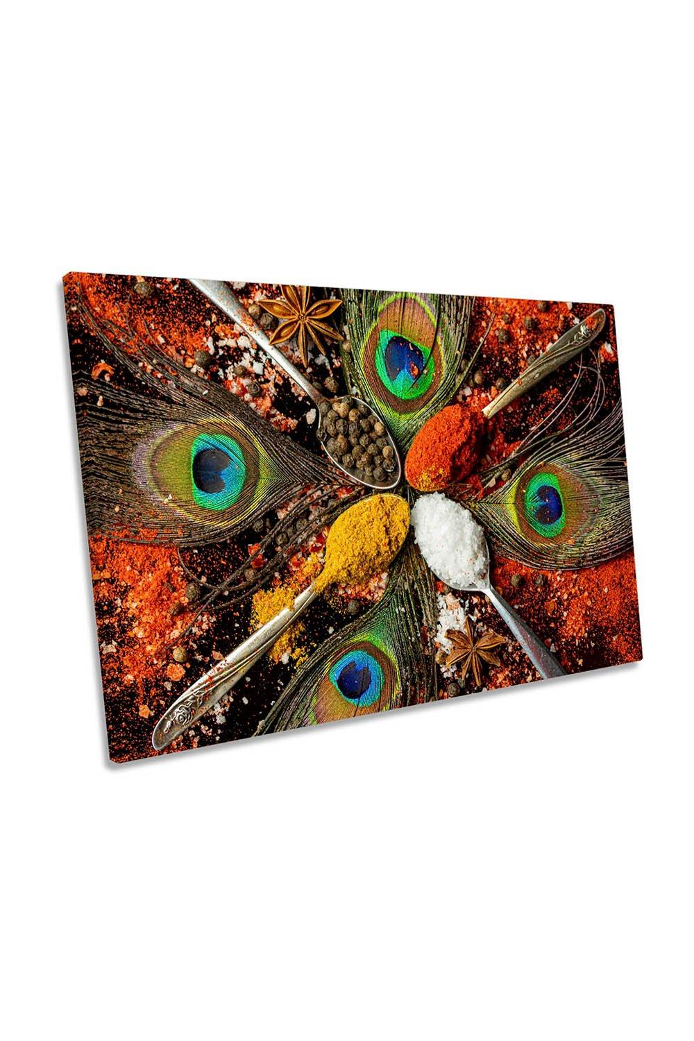 Peacock Feather Spoons Spices Kitchen Canvas Wall Art Picture Print