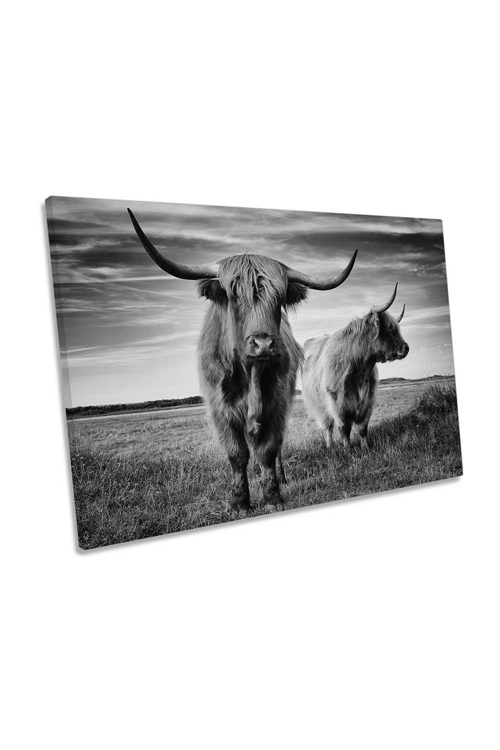 I am the Boss Scottish Highland Cow Black and White Canvas Wall Art Picture Print
