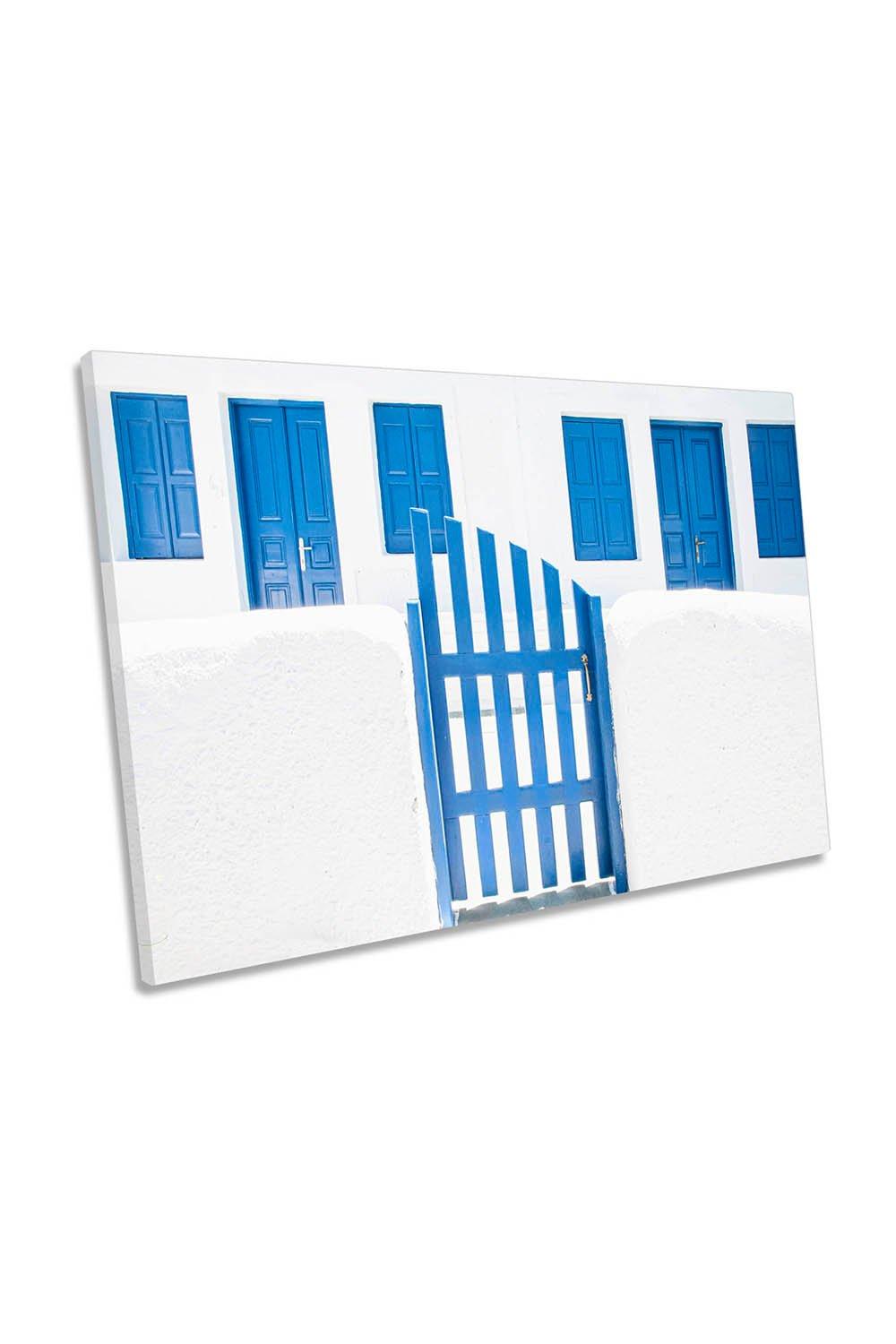 White Wash and Blue Gates Santorini Island Canvas Wall Art Picture Print