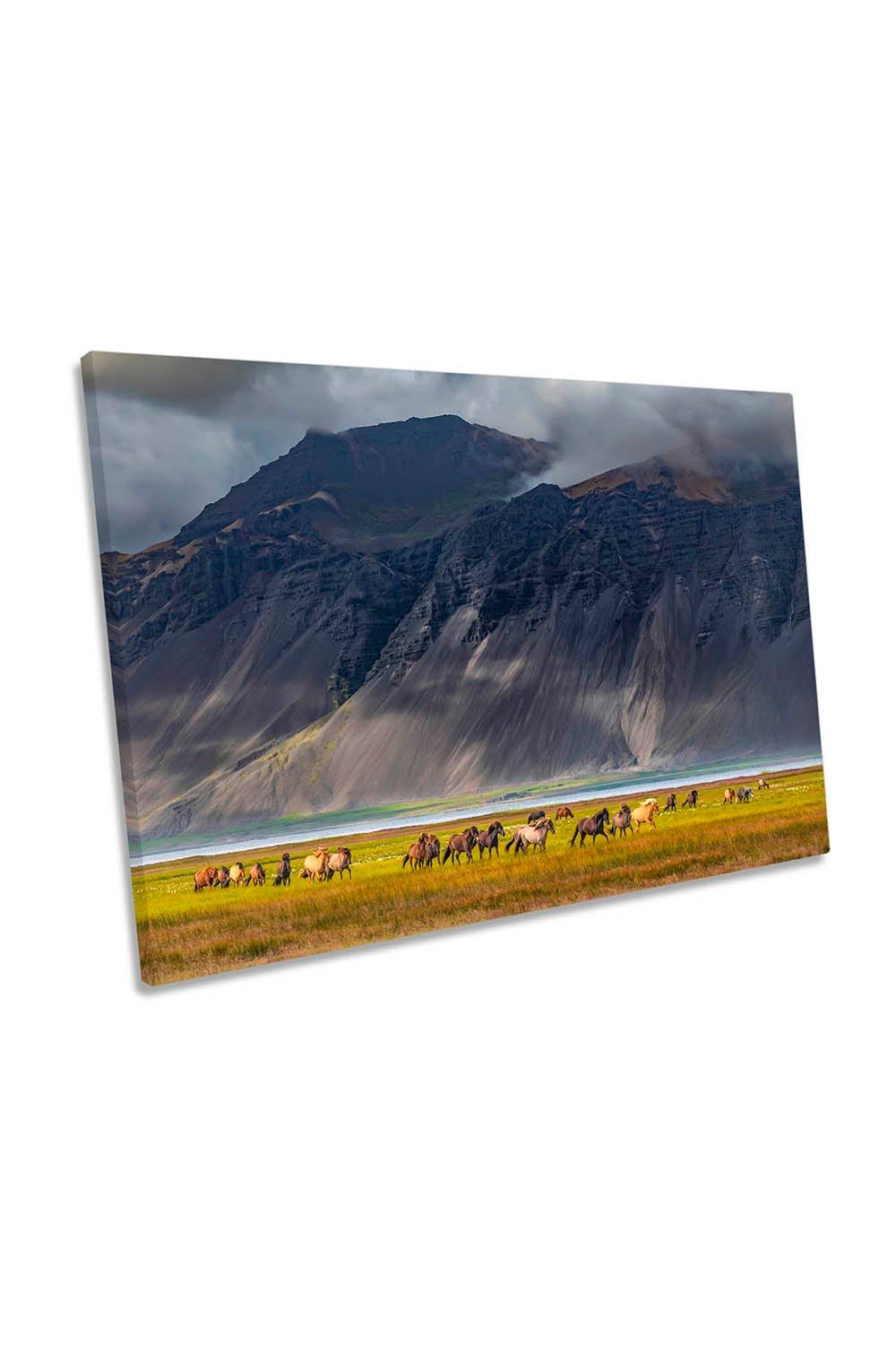 Freedom Horses Mountain Landscape Canvas Wall Art Picture Print