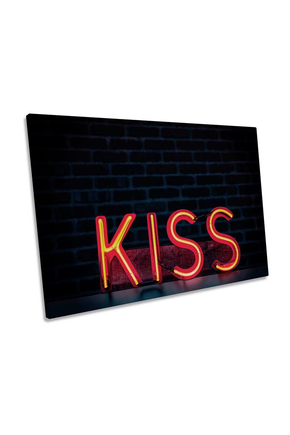 Kiss in Neon Sign Canvas Wall Art Picture Print