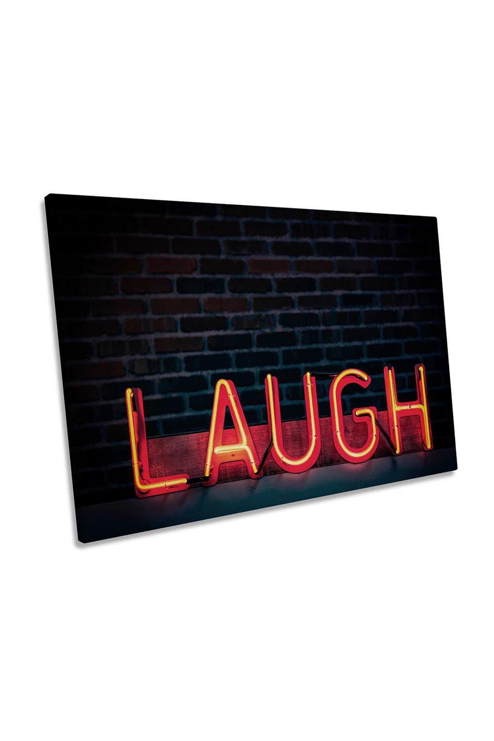 Laugh in Neon Sign Canvas Wall Art Picture Print